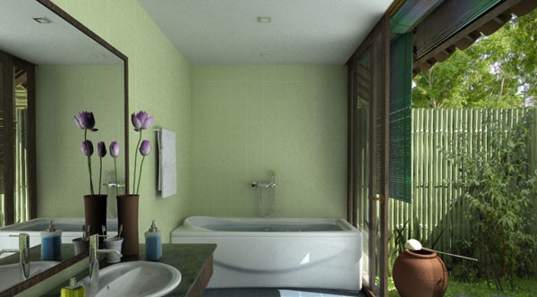 Phòng tắm thoáng thoải mái nhất nhờ thảm cỏ nhựa nhân tạo