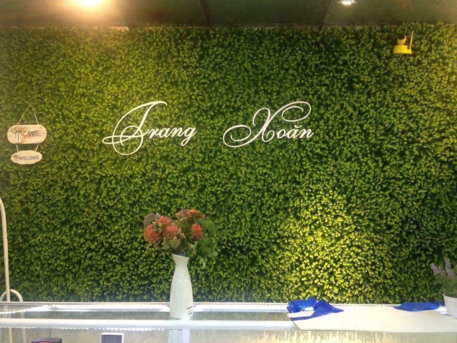 Cỏ nhựa nhân tạo trang trí bảng hiệu